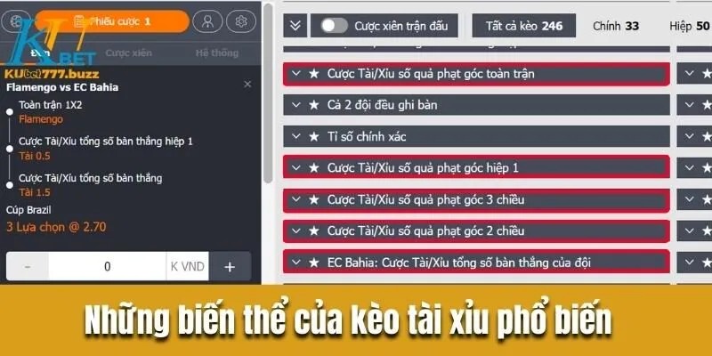 Những biến thể của kèo tài xỉu phổ biến trong cá cược 